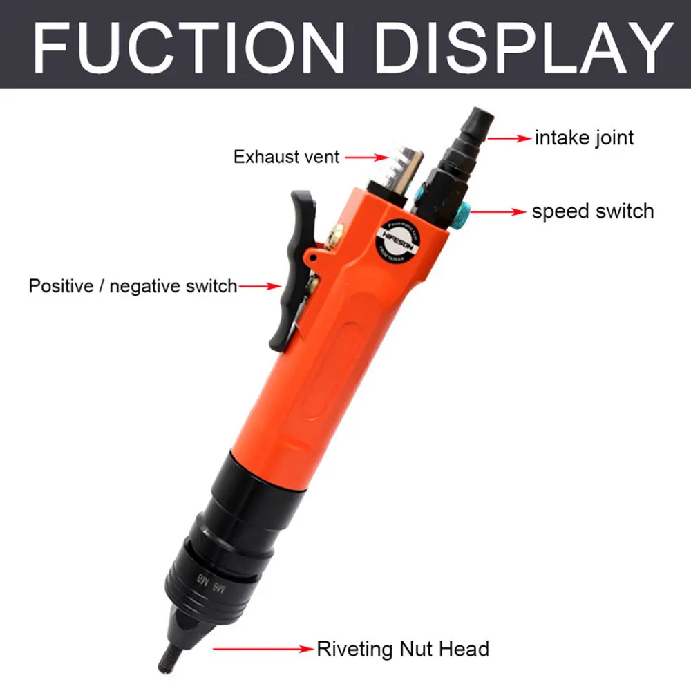 HIFESON Pneumatic Air Rivet Nut Gun Insert Threaded Pull Setter Riveter Rivnut Tool for M3 M4 M5 M6 M8 M10 Lengthen Rivet Head 4