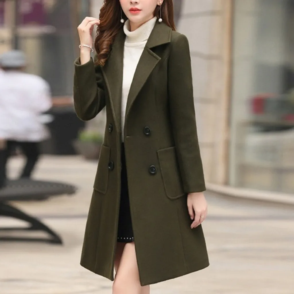 

Womens Winter Lapel Button Long Trench Coat Jacket Ladies Overcoat Outwear Wool Coat Autumn Winter Jacket Clothes Y927