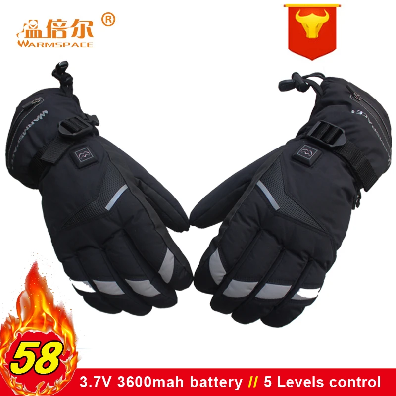 

Warmspace Rechargeable Battery Heated Gloves, Full Fingers Heating Winter Gloves Men Women Windproof Waterproof Tactical Mittens