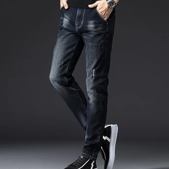 

Men Straight Black Jeans Men Korean Jeans Slim Men Spring Summer Trendy Foot Stretch Moto Jeans