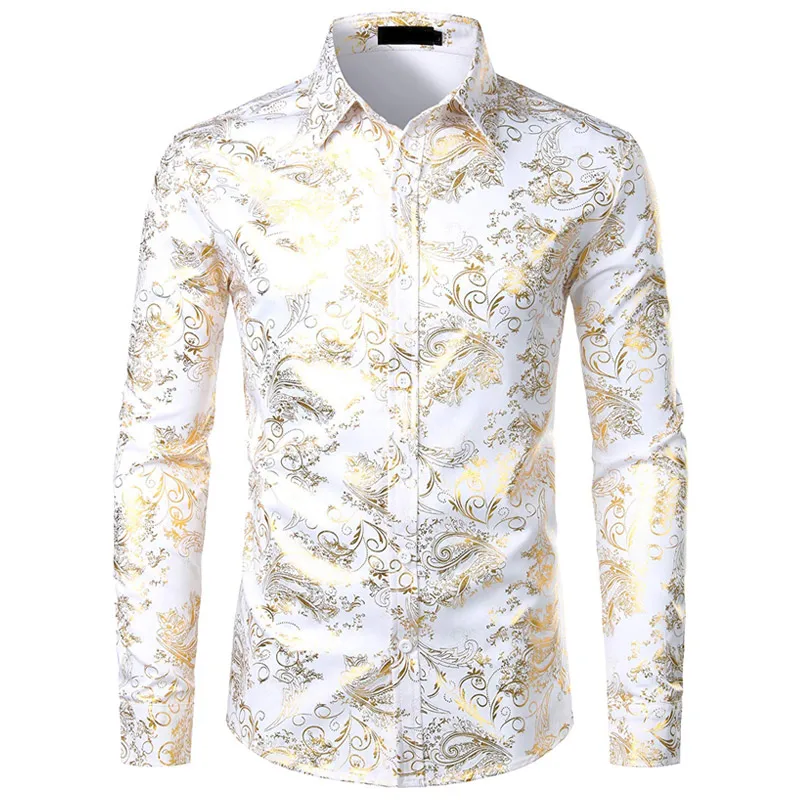Purple Mens Floral Bronzing Shirt Men 