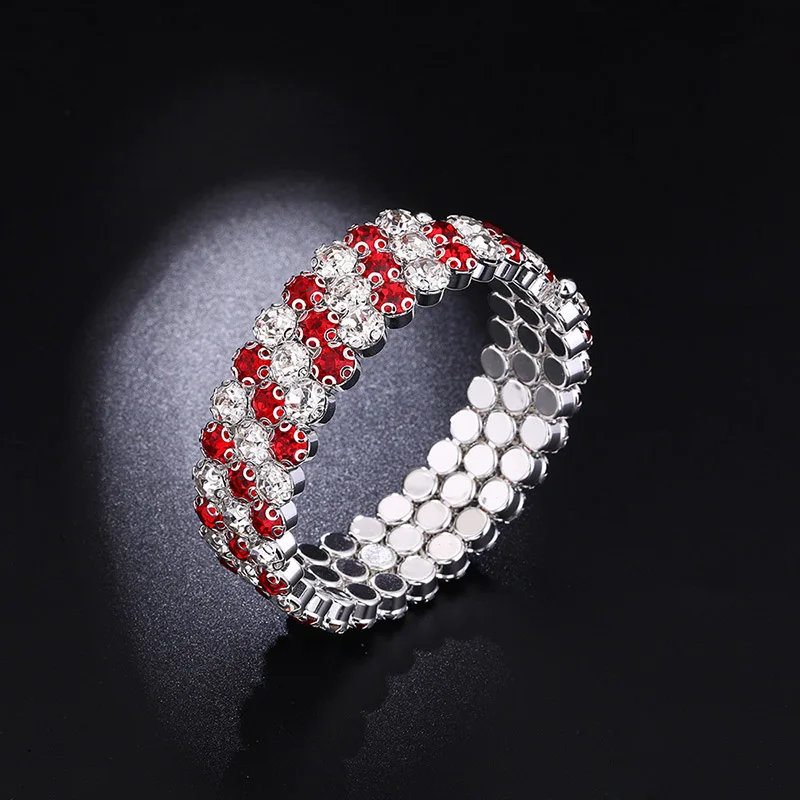 Роскошный браслет с несколькими рядами кристаллов, регулируемый браслет для женщин, золотой, серебряный цвет, свадебные браслеты и браслеты, ювелирные изделия, подарок - Окраска металла: 3Row White Red