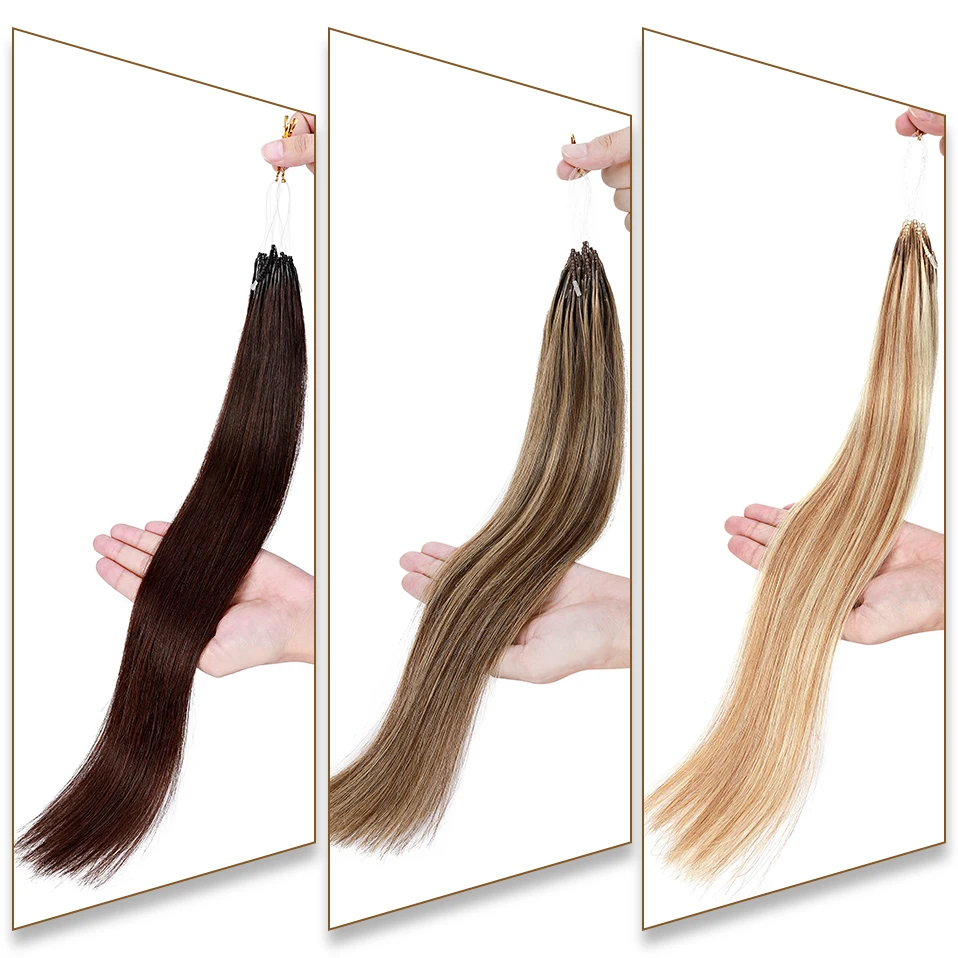 S-noilite 8D Natural Hair Extensions Human Hair 50pcs 0.6g/s Micro Ring 18Inch Blonde Micro Link Loop Extension For Women