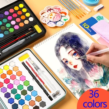 

36 colors Watercolor Pigment Set Watercolor Paint Student Hand-Painted Portable Painting Set Iron Box water Color Art Supplies