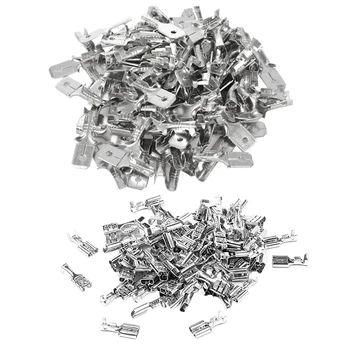 

100 x 6.3mm Uninsulated Female Spade Push On Crimp Terminal Non Insulated 2.5mm² & 6.3mm Male Electrical Spade Crimp Terminals