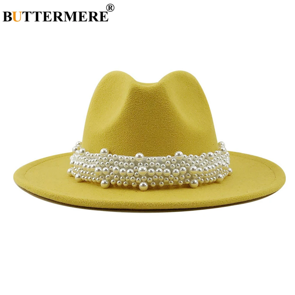 Women Fedora Hat Jazz Casual Pearl Felt 58-61CM
