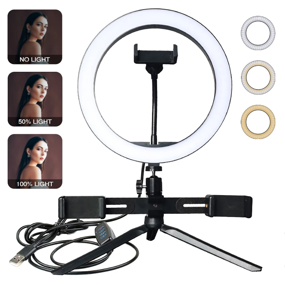 

10 Inch LED Ring Light Photography Selfie Ring Light With Tripod For Smartphone Youtube Makeup Video Studio Tripod With USB Plug