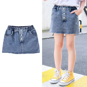 

New Summer Kids Denim Skirt for Teen Girls Blue Jean Skirt with Buttons Front 4-13 Yrs Teenage Clothes for Girls 12 years old