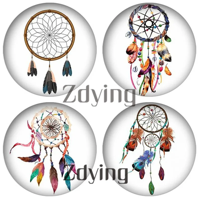 

10pcs Indian Dream Catcher Net With Feathers Glass Cabochon Photo Dreamcatcher Glass Dome Demo Flat Back Making Jewelry Findings