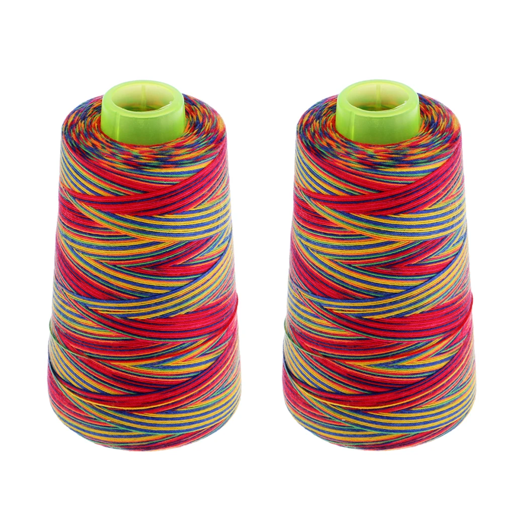 2 Spools Rainbow Sewing Thread All Purpose % Polyester Overlock Cone 40S/2