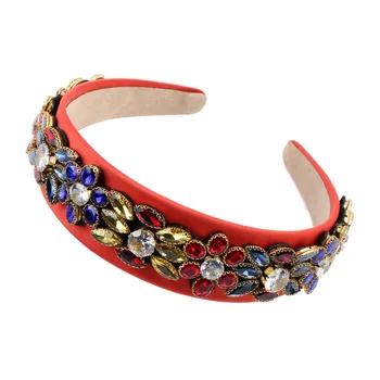 

Colorful Glass Crystal Bead Flower Headbands for Women Fashion New Baroque Court Palace Hair Bands Wide Ladies Hairband Jewelry
