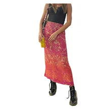 

Women Y2k Floral Print High-waist Long Skirt Summer Casual Slim Semi-dress Wrap Hip Bottom Skirt For Girls Streetwear