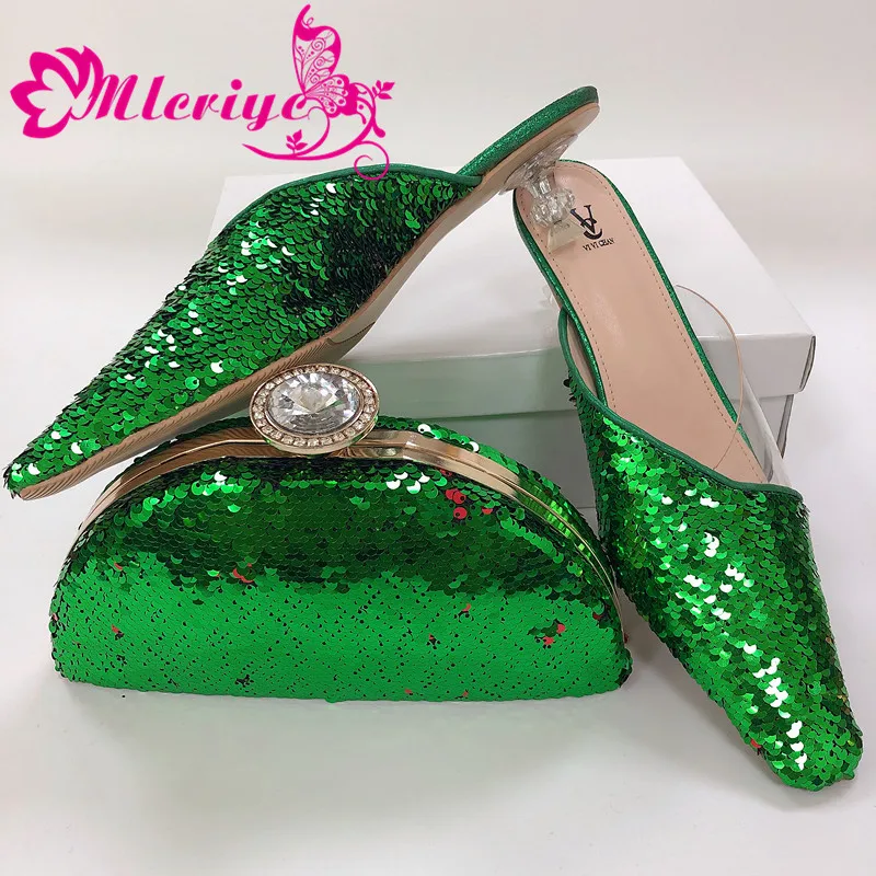 

Mermaid shoes and Bag Set African Sets 2019 green Italian Shoe Bag Set Decorated with Rhinestone High Quality!KW1-32
