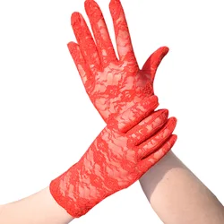 Female Short Gloves Lace Mesh Wedding Party Thin Drive Riding Touch Screen Sun Protection Woman Solid Transparent Dance Cosplay