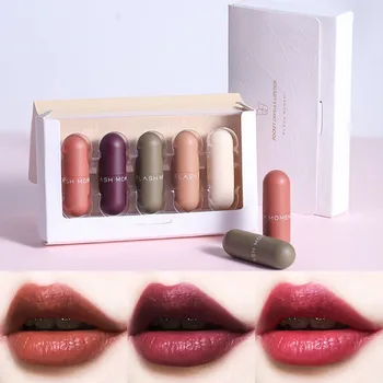 

5pcs/set Mini Capsule Lipstick Portable Sample Lip Makeups Set Gift Box Long Lasting Moisturizer Matte Lipstick Set