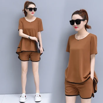 

Women Plus Size Suits And Sets Two Piece Outfits Summer Casual Top And Shorts Ensemble Femme Deux Pieces Conjunto Feminino