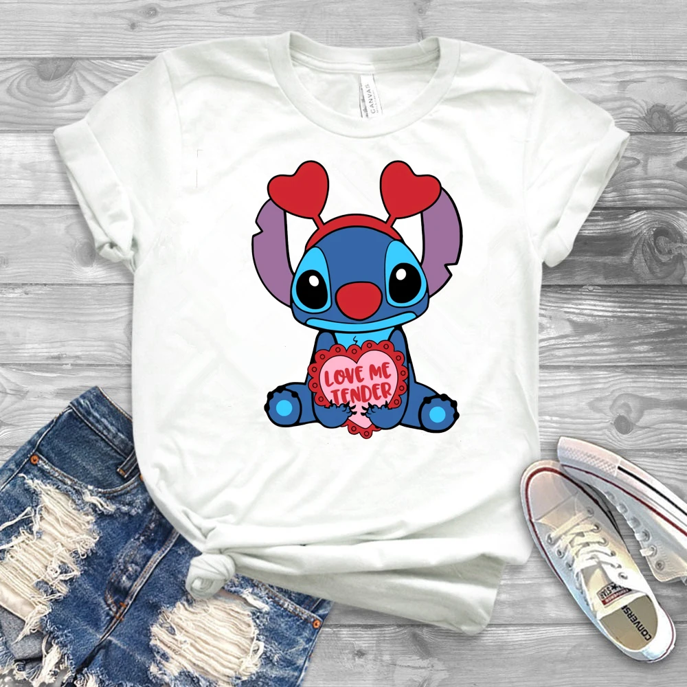 Футболка с надписью Lilo Stitch забавная футболка изображением сердца Love Me милым