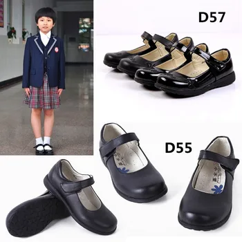 

Girls shoes pure black pu leather children's girl performance shoes primary school Students shoes 26-41D55 GZX03