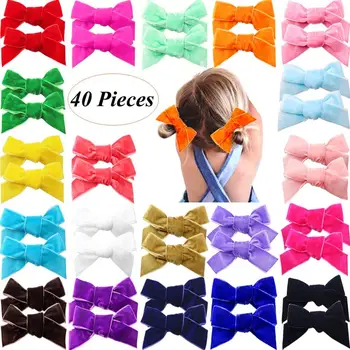 

40PCS Baby Girls Hair Bows Clips 3.15inch Velvet Hair Bow Alligator Hair Clips Fully Lined Hair Accessories for Toddlers Kids