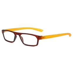 Stylish Rectangular Reading Glasses with Spring Hinges and Mixed Color Frames - +350 (Brown)