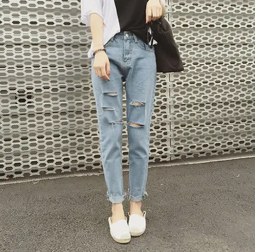 Светильник Ulzzang с цветными дырками, микро-трубы, Капри, женские джинсы, весна, стиль, INS, супер огонь, свободные штаны