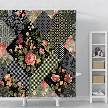 

Floral Plaid Shower Curtain Waterproof Bathroom Shower Curtain With Hooks Mandala Anti-mildew Bath Shower Curtain Home Decor