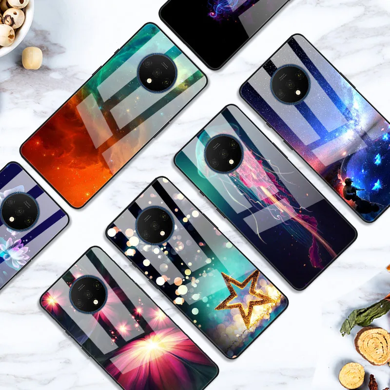 Закаленное стекло Чехол для Oneplus 7T Case Жесткий ПК Красочная задняя крышка Для Oneplus 7T Крышка 1+ 7T Телефонный бампер на один плюс 7T Fundas