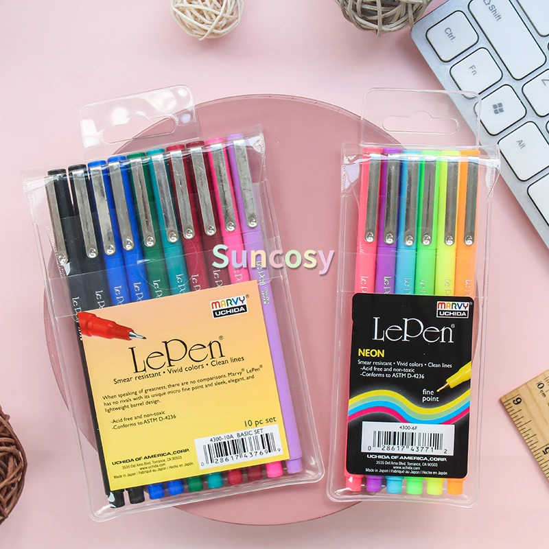 Marvy Uchida Le Pens Multicolor Set | 0.3mm Fine Point Pens | Smudge Proof  Ink | Basic, Neon and Pastel Colors