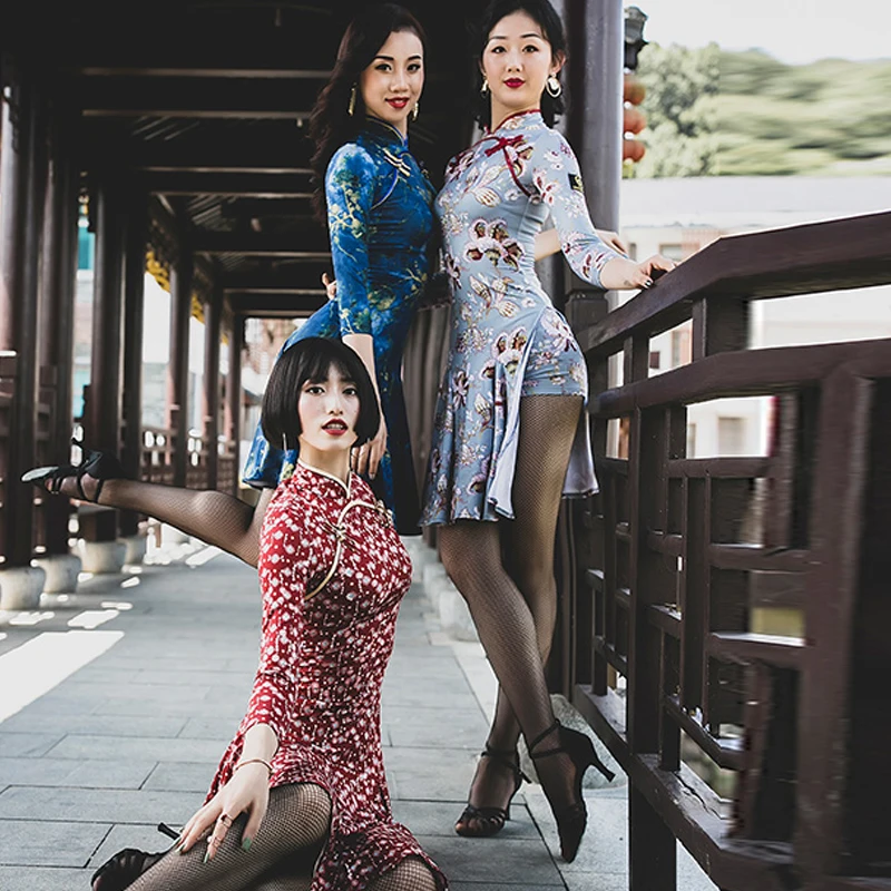 1920s Хлопушки платье Новый 2019 для взрослых Чонсам хост сценический костюм Чача Ramba