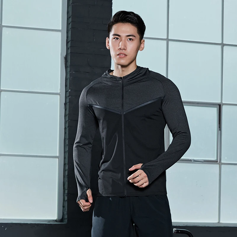 Mens Hoodie Running Jackets Zipper Outdoors Sportswear Long Sleeve Cycling Training Tights Man Gym Bodybuilding Shirts