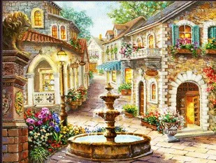 

Fountain alley scenery For Embroidery Needlework 14CT Counted Unprinted DIY Cross Stitch Kits Handmade Art Wall Decor