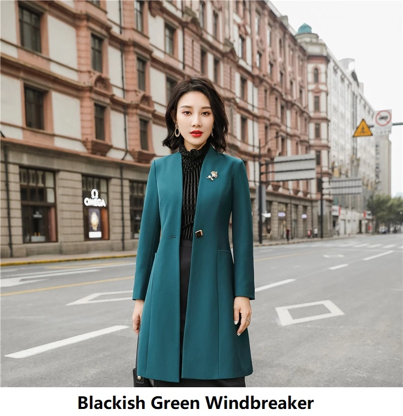 Blackish Green Coat Высокое качество ткань модные стили средней длины ветровка для женщин Бизнес Рабочая одежда блейзеры куртки пальто Дамы Blaser пиджаки - Цвет: Blackish Green Coat