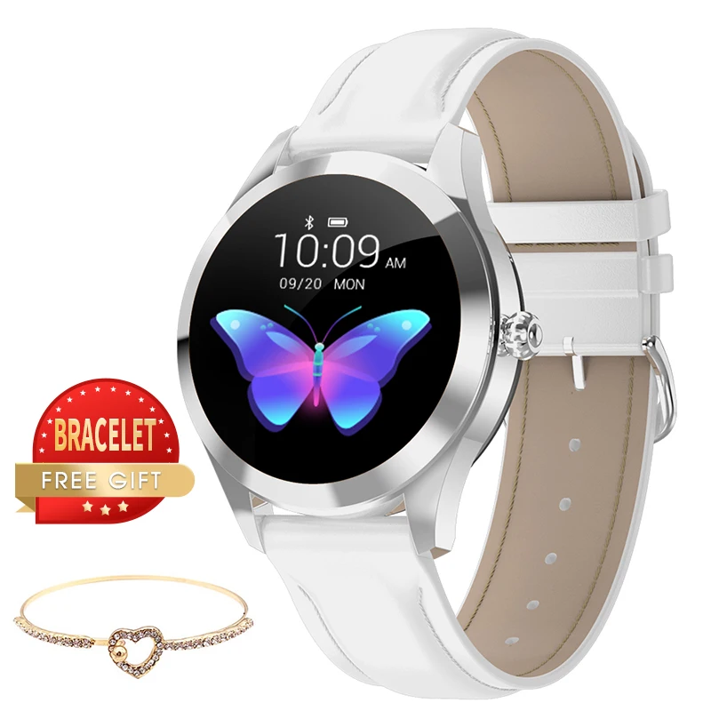 White Женский фитнес-браслет, пульсометр, шагомер, Bluetooth, Смарт-часы, IP68, водонепроницаемые, напоминание о звонках, монитор сна, Smartband для IOS - Цвет: White