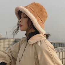 HT2827 Панама, Толстая теплая зимняя шапка с флисовой подкладкой, Женская Вельветовая Милая Кепка с плоским верхом, женская кепка с широкими полями, Панама