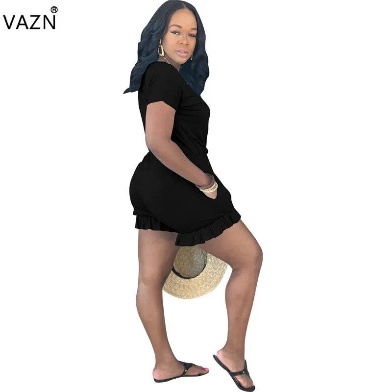 VAZN WNY8826 Новая повседневная модная одежда для молодых людей высокого качества 3 цвета Круглый Вырез эластичный с коротким рукавом оплетка карман Бесплатные женские костюмы