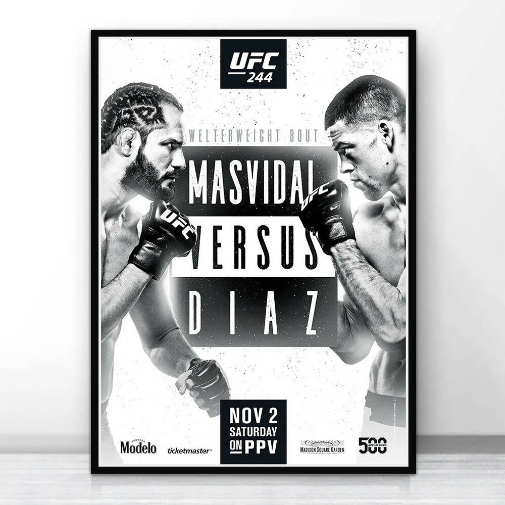 NT-008 плакат на стену UFC 244 Nate Diaz vs Jorge Masvidal Fight, шелковая картина, печать на холсте для декора дома