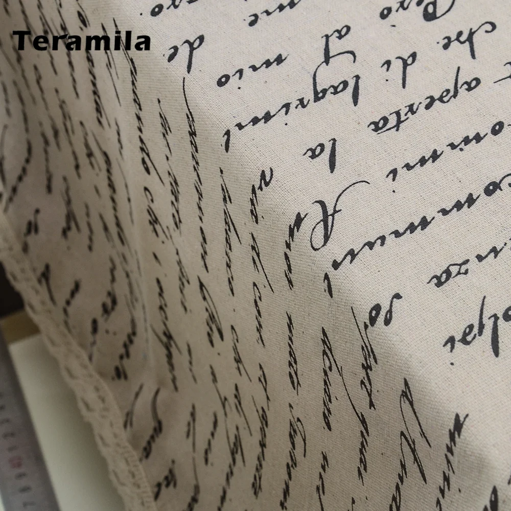 Teramila Lace Side Text Words Pattern Dining Table Cloth Cotton Linen Rectangular Square Table Cover Mat For Home Party Wedding