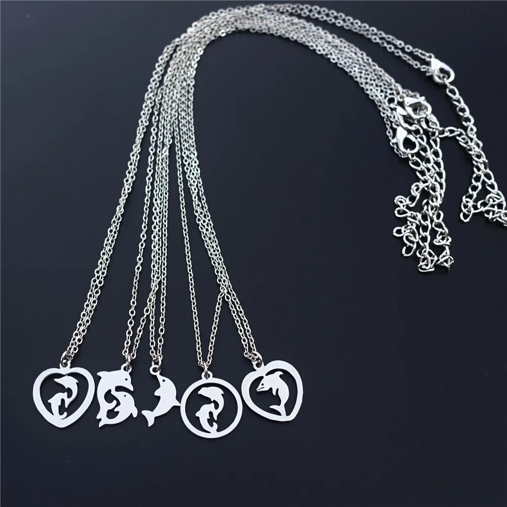 Dolphins Necklace Stainless Steel Porpoises Pendant Animal Jewelry Gift 12 Pieces Mix Wholesale With Chain | Украшения и