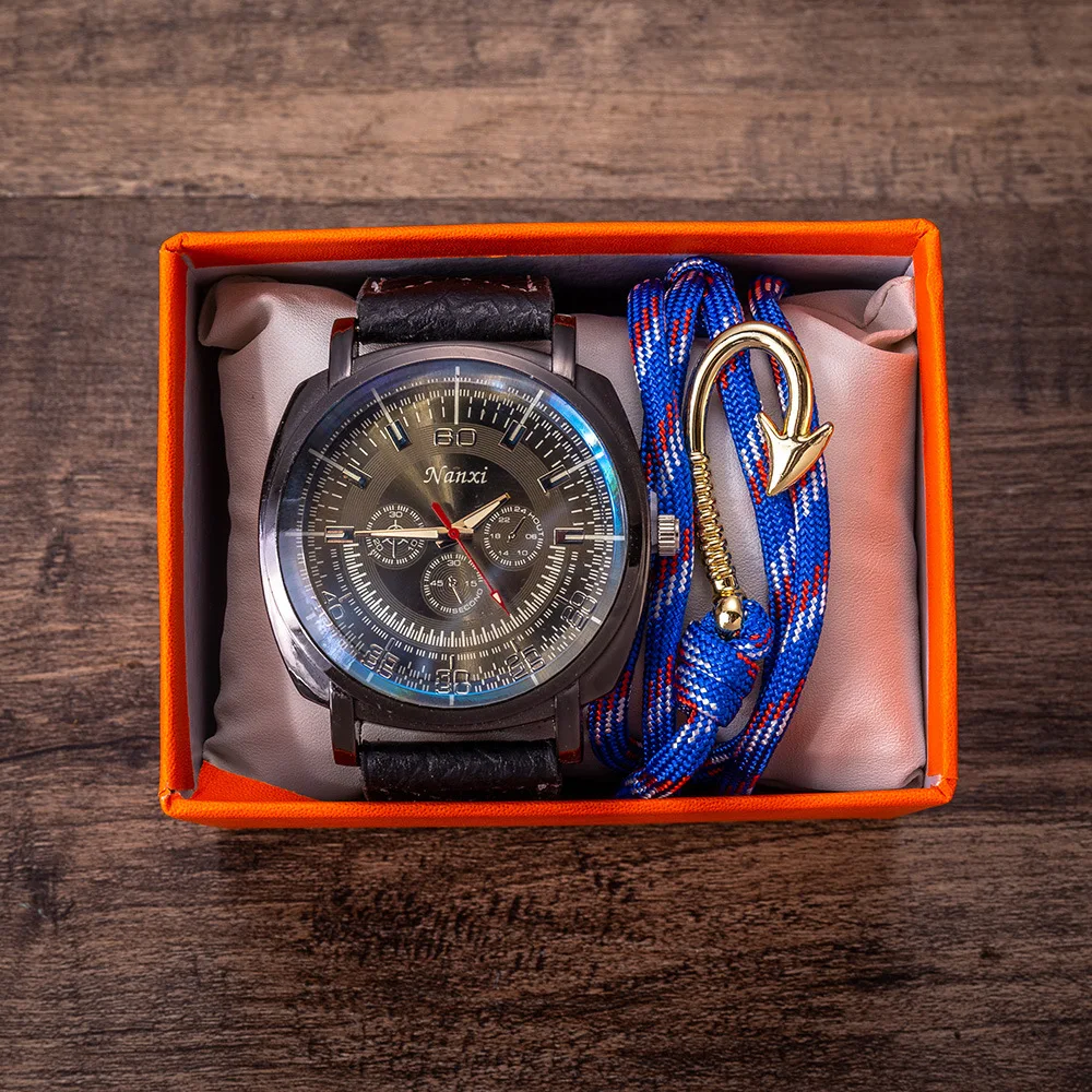 

Quality-Men's Gift Set Beautifully Packaged Watch + Bracelet Set Creative Combination Set-2 Pieces