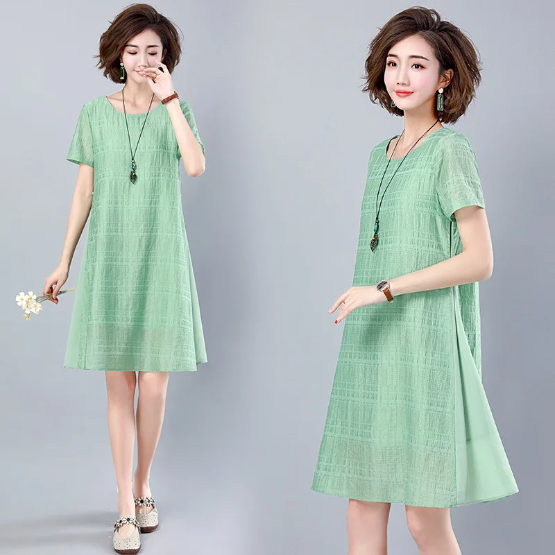 

Cotton Linen Dress Summer 2019 New Style Korean-style Loose And Plus-sized Literature And Art Elegant Slimming Flax A- line Skir
