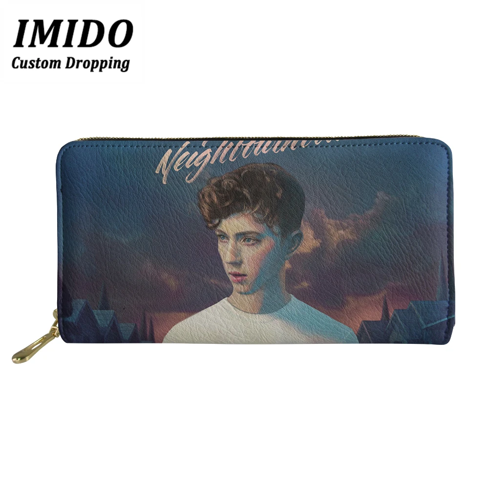

IMIDO Fashion Wallet Troye Sivan Print Women Long Purse Forever Young Wallet PU Leather Purse Ladies Portefeuille Femme Carteras