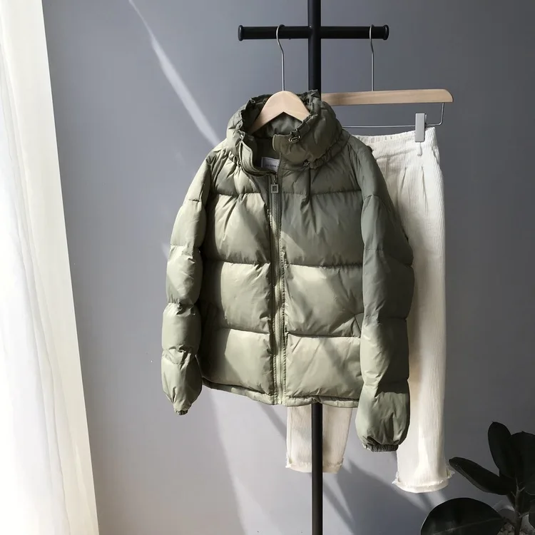 Зеленый Новинка, CRRIFLZ, женские зимние куртки, короткие, теплые, утолщенные, пуховик, с вырезом, на завязках, пуховики, короткие, с воротником-стойкой, повседневные пальто - Цвет: Зеленый