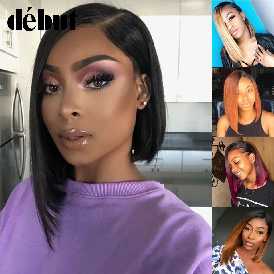 

Dropping Bob Human Hair Wigs Brazilian Straight Pixie Cut Lace Front Human Hair Wigs TT1B/27 Human Hair Wigs 99J Remy Black Wigs