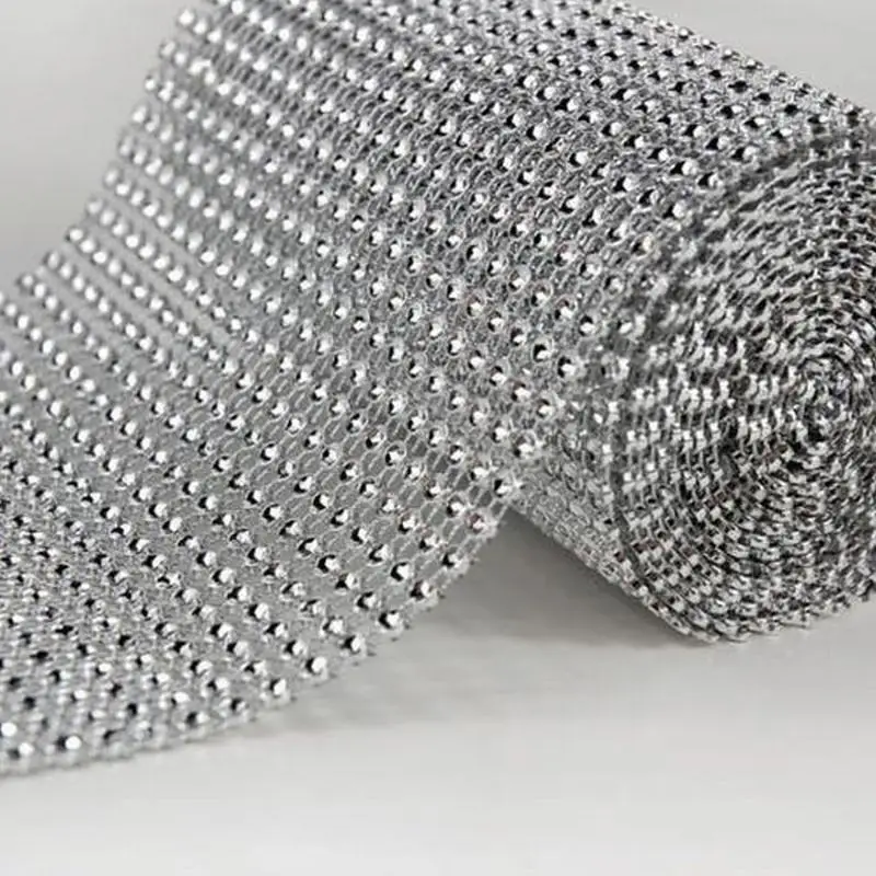 Faux Rhinestone Mesh Ribbon (Silver 24 Row)