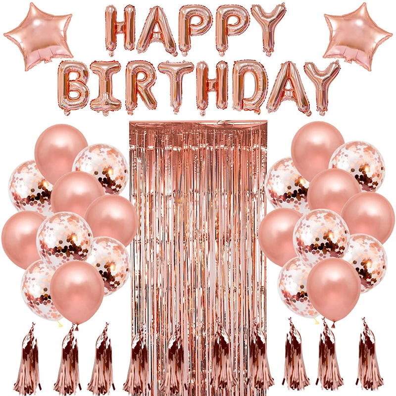 Happy 47 Pieces Rose Gold Birthday Party Balloons Decorations Set 