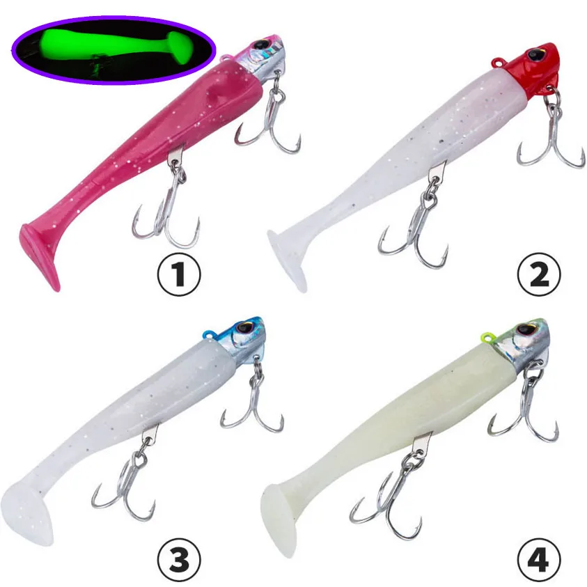6pcs Luminous Wobbler Lure Fishing Lead Head Spinner Real Swimming Fish Soft T Tail Bait Jigging Po