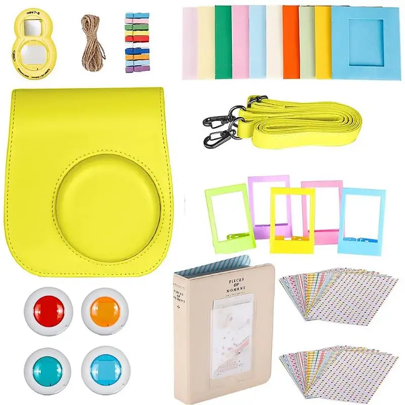 9 in 1 Camera Accessories camera bag Album Camera bag shoulder strap for Instax Mini 8 8+ Mini 9 Instant Film Camera - Цвет: Цвет: желтый