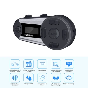 

New LCD V6 intercom motorcycle helmet intercom moto bluetooth helmet Headset 6 Riders 1200M Intercomunicador FM