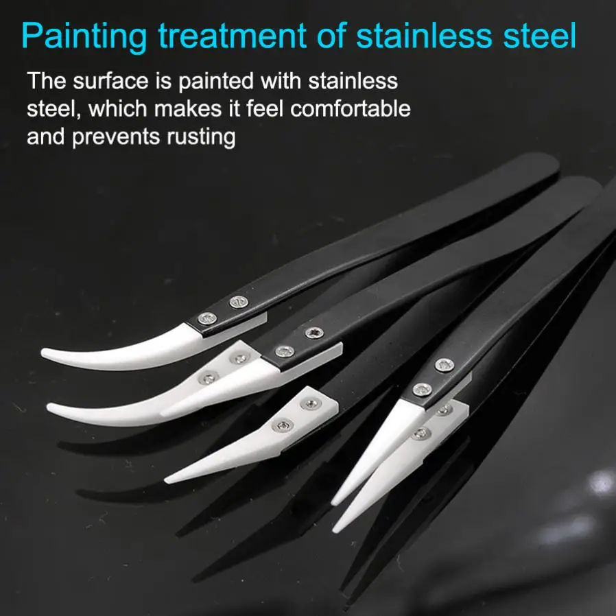Stainless Steel Ceramic Tweezers Set High Temperature Resistance 1.0MM Electronics Jewelry Fine Crafts Repair Tool