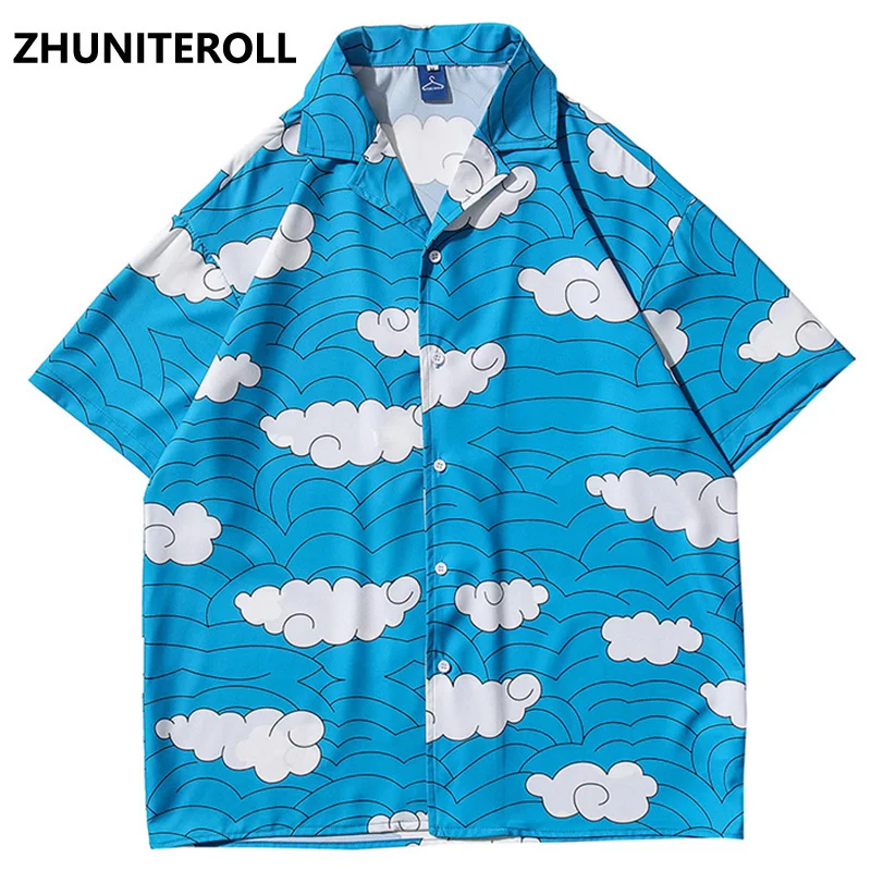 

Multi Cloud Print Hawaiian Beach Shirts Hip Hop Short Sleeve Button Up Streetwear Japanese Shirt Mens Fashion Clothing Trends